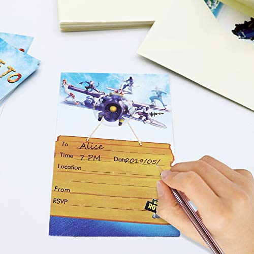 Game Party Invitations with Envelopes Party Invitations Cards Paper Video Game Birthday Party Supplies 20 Invitation & 20 Warm White Envelops Double Sided Printed Party Supplies - Thumbnail 4