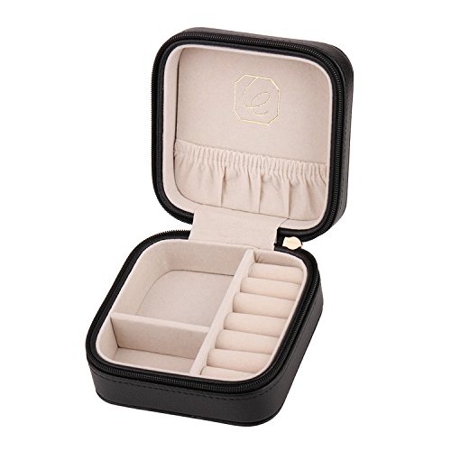 Jewelry Box LELADY Portable Travel Jewelry Organizer Faux Leather Storage Case Holder for Earrings Rings Necklaces, Gifts for Women, Mini Size (Black)