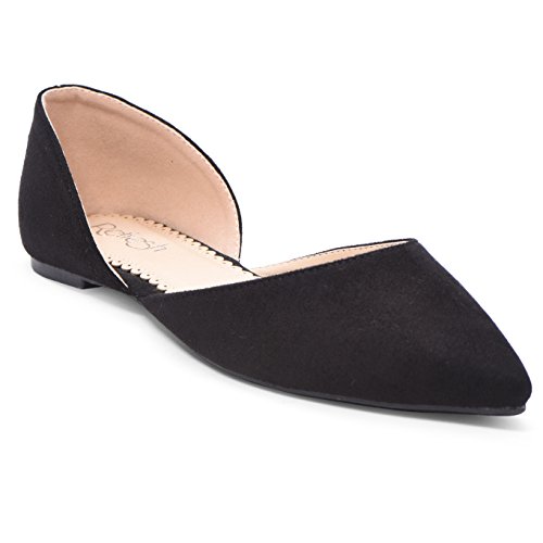 Women's Ballet Flat D'Orsay Comfort Light Pointed Toe Slip On Casual Shoes Black Suede 10