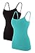 BeautyIn Women's Seamless Stretchy Soft Camisole Cami Bra Tank Top Solid Color,2 Pk Aqua / Black,Medium