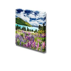 Beautiful Scenery Landscape of Mountain and Lake with Colorful Flowers - Canvas Art Wall Art - 12" x 12"