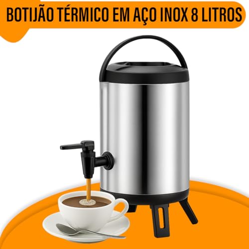 Garrafa Térmica Botijão Inox 8 Litros YAB Com Torneira Café Chá
