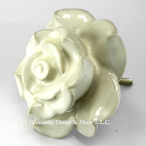 White Rose Ceramic Knobs, Cupboard Drawer Pulls & Handles