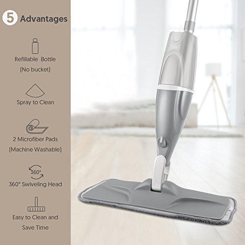 FORSPEEDER Spray Mop for Floor Cleaning, Hardwood Floor Mop with a 640 ML Refillable Bottle and 2 Washable Mop Heads, Handle Mop for Home Kitchen (Spray Mop with 2 Mop Pads) - Thumbnail 3