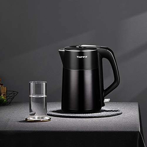 Topwit Electric Kettle, Double Wall 304 Stainless Steel Integrated Seamless Interior, 1.7L Cordless Hot Water Heater Boiler, Coffee Kettle & Tea Pot with Auto Shut Off and Boil Dry Protection