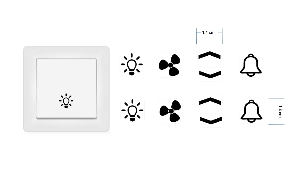 Generic Switch Sticker Set Light Fan Arrows Bell Symbol Sticker (RPt3/1) (1.4 cm)