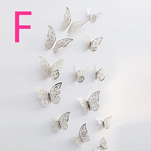 Sinohomie 2018 Hot 3D Hollow Wall Stickers Butterfly Fridge for Home Decoration 12 Pcs Dotted glue (F)