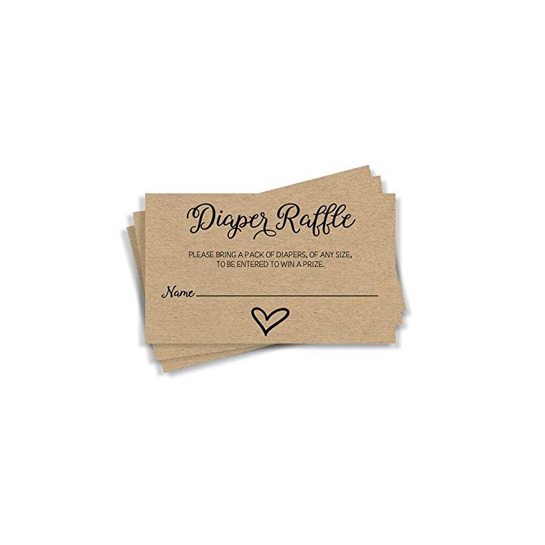 50 Gender Neutral Kraft Baby Shower Diaper Raffle Tickets, Lottery Insert Cards for Heart Baby Shower Invitations…