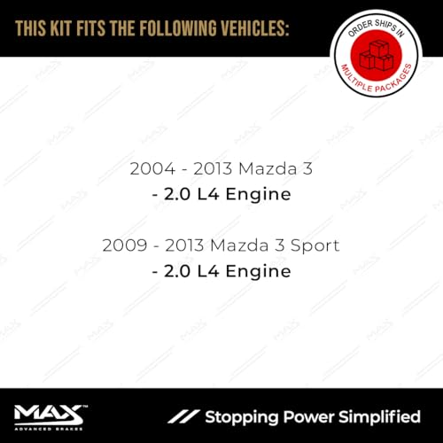 MAX Advanced Brakes - Brake Kit For 2004-2013 Mazda 3 (2.0 L4 Engine), 2009-2013 Mazda 3 Sport (2.0 L4 Engine)| Carbon Ceramic Brake and Rotor Kit Front and Rear| OE Replacement Brake Rotors
