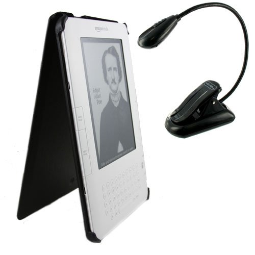 (Black) Travel Package for Amazon Kindle 2, Includes Kindle Leather Case and Travel Book Light for Kindle 2nd Generation