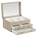 SONGMICS Jewelry Box, Lockable Jewelry Organizer, with Full Length Inside Mirror, 3 Drawers, Thickened Frame, Mother's Day gift, Beige UJBC230BE