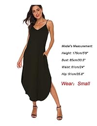 VYNCS - Vestido de verano para mujer, casual, suelto, con tirantes ajustables, para playa, con bolsillos, largo