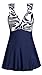 MiYang Women's One Piece High Waist Printing Swim Dress Swimwear,Dark Blue Flower,XX-Large(US size:16W)