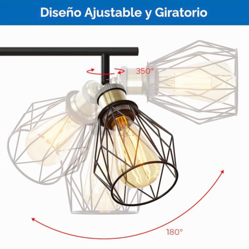 ANWIO Ceiling Lamp with 3 Bulbs, E27 Rotating Interior LED Spotlights, Black Ceiling Lights, Wall Spotlight for Indoor Lighting for Bedroom, Hallway Kitchen (No Bulb)