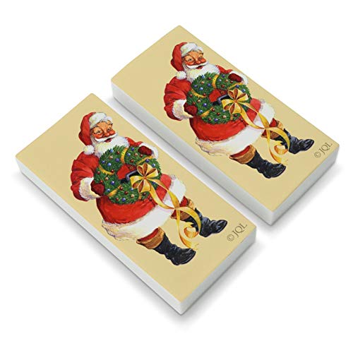 Christmas Holiday Santa Holding Wreath Eraser Set of 2