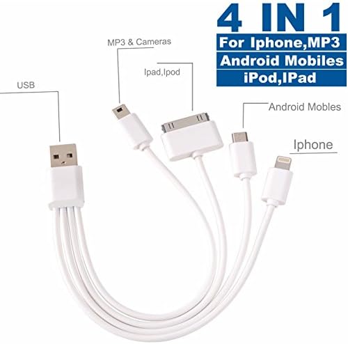 Vshiny USB Charging Cable,3ft 4 in 1 USB Charger Adapter Connector with Lightning 30 Pin Micro USB F iPhone 7 7 Plus, 6S, 6 Plus, 5S, 4S, iPad Mini, iPod, Galaxy S5 S6, Power Bank Charger and More