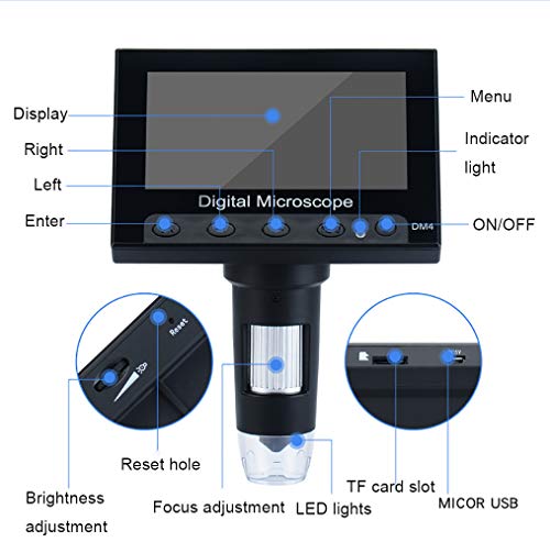 LCD Digital Microscope 4.3 inch 1000X Magnification Digital Microscope,8 LED Adjustable Light,Rechargeable Lithium Battery,Handheld USB Microscope Camera for Phone Repair Soldering Jewelry Biologic
