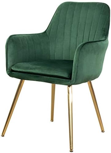 GOLDEN BEACH Elegant Velvet Dinning Chair Mid-Back Support Accent Arm Chair Modern Leisure Upholstered Chair with Gold Plating Legs (Green)