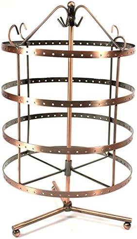 Ziomee 72 Pairs/144 Holes Earring Holder Organizer,4 Tiers Rotating Earring/Jewelry/Necklace stand display Rack Towers,Bronze