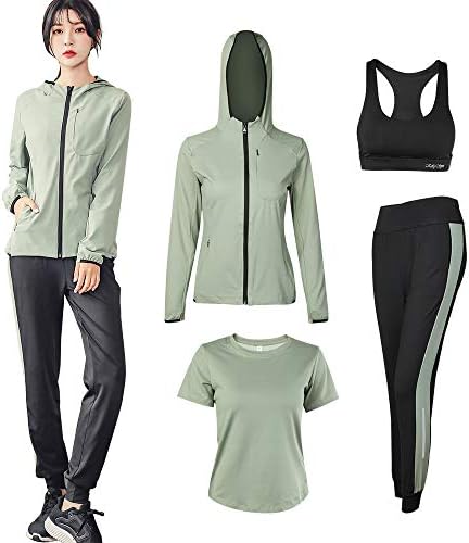 Sportswear, Women’s Yoga Wear, 4 Piece Set, Top and Bottom Set, Running Wear, Fitness, Short Sleeve, Padded, Sweat Absorbent, Quick Drying, Stretchy, Spring, Summer, Autumn and Winter