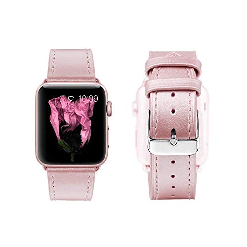 Marge Plus Compatible with Apple Watch Band 38mm 40mm, Genuine Leather iWatch Strap Compatible with Apple Watch Series 5 4 (40mm) Series 3 2 1 (38mm) Sport and Edition, Rose Gold