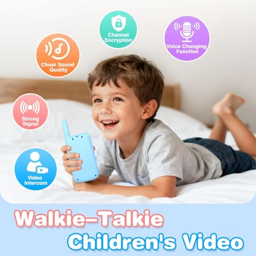 Kids Video Walkie Talkies Toys with Rotating Antenna & 2.0-Inch Screen - Dual-Camera Video Chat, USB-C Rechargeable with Lanyard, Colorful Gift for Interactive Play (Blue and Pink)