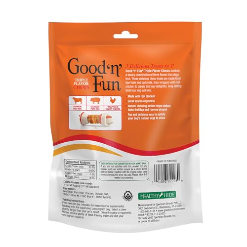 GOOD ‘N’ FUN TRIPLE FLAVOR CHEWS, RAWHIDE TREATS FOR DOGS