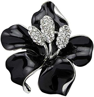 Women Brooch Pin Rose Flower Camellia Inlay Crystal Vintage Style Dress Party Wedding