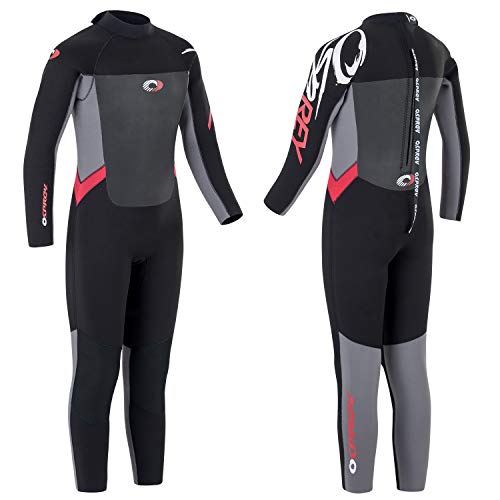 Osprey Jongens volledige lengte 5 mm winter wetsuit, kinderen neopreen surfen bodyboarding wetsuit, oorsprong, rood, medium kort