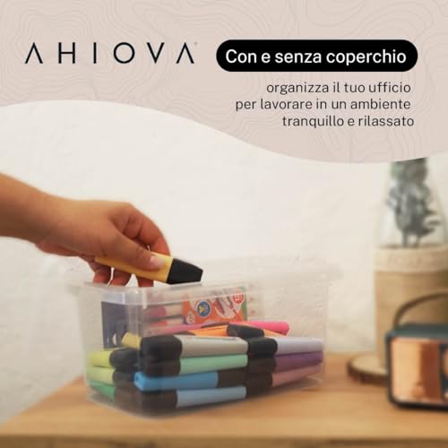 AHIOVA 4L Small Plastic Boxes with Lids Set of 6 Stackable Storage Boxes 100% Transparent Click Pressure 26.5 x 19.5 x 12.5 cm Bathroom Drawers Office BPA Free Made in Europe