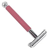 Parker 29L Women's Long Handle Butterfly Open Double Edge Safety Razor & 5 Shark Super Chrome Blades (Pink)