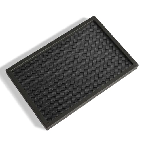 SANZIE Plaited Leather Tray for Jewellery Storage Table Organizer for Keys Phone Coin and Sundries. 11IN*7.9IN*1.7IN (Black-Rectangle)