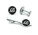 Mens' Personalized Initial Set of Cufflinks and Tie Clip Silver Suit Letter Cuff Link with Giftbox A-Z