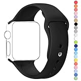 Apple Watch Band, HuanlongTM Soft Silicone Sport Style Replacement Iwatch Strap for Apple Wrist Watch (Black 42mm M/L)
