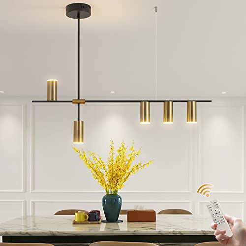 Siittoo Lámpara colgante, lámpara de araña LED moderna regulable con focos, lámpara colgante lineal ajustable para isla de cocina, comedor, sala de estar (negro, dorado, 30 W)