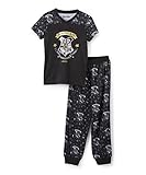Harry Potter Big Girls' Hermione Granger 'Hogwarts Golden Snitch Crest' Jogger Athletic Pajama Set, Black, 14/16