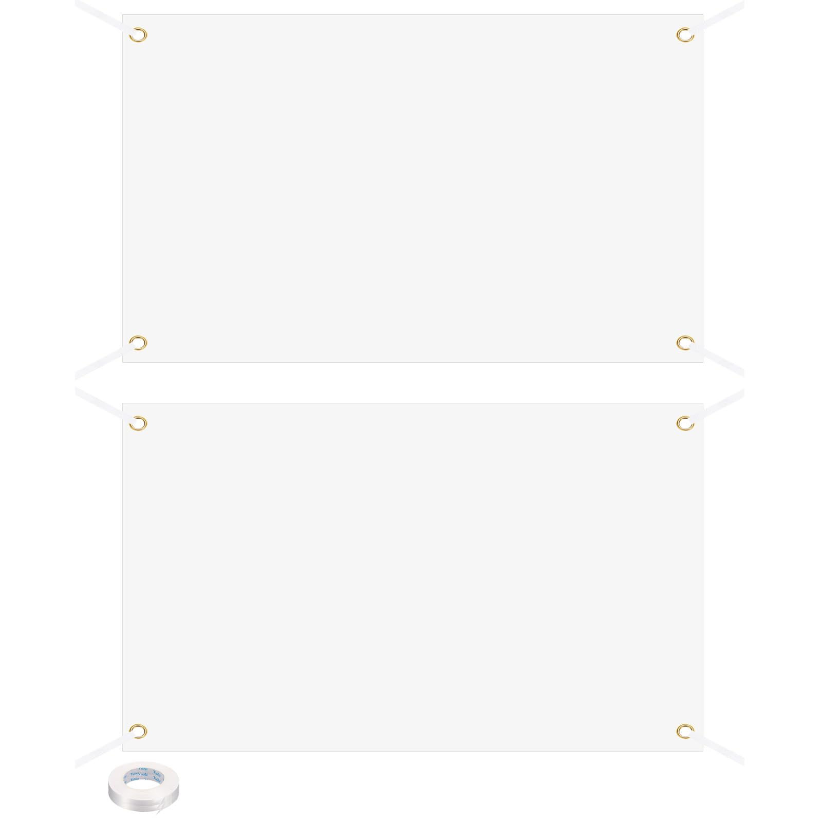PATIKIL 2 PCS Blank Banners Signs to Decorate 3'x5' Sublimation White Banner with Hanging Rope for Business Outside Outdoor Wall