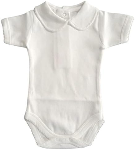 CARLINO Peter Pan Collared Bodysuit - Short Sleeve, Extra Soft, 6 Colors Available , Lite Ivory, 3-6 Months