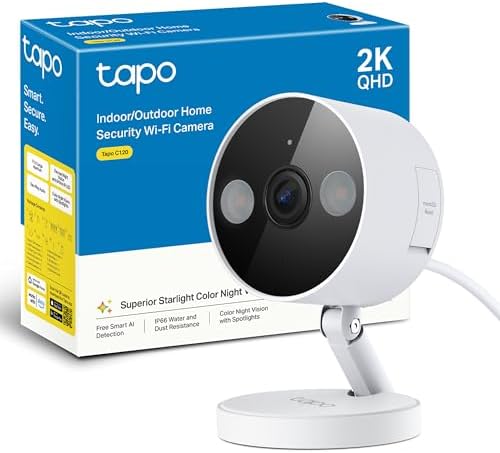 Câmera de vigilância interna e externa tapo c120-2k (4mp), base magnética, refletores duplos, até 512 gb de armazenamento local em cartão sd, ip66, compatível com alexa e google assistant