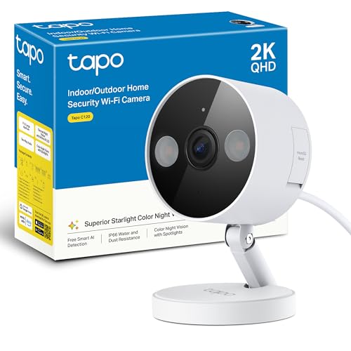 C120-Cámara vigilancia WiFi Interior/Exterior, 2K QHD 4MP,Alexa&Google