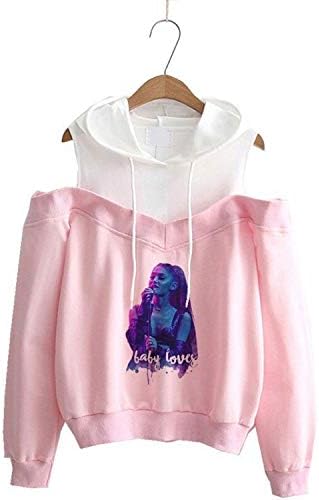 DONGRAK SHOP Ariana Sweatshirt Off Shoulder Hoodies Cotton Pink White for Women Girls Long Pullover Harajuku Tracksuits F1