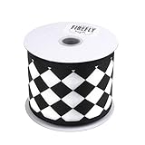 Harlequin Diamond Ribbon Wired Edge, Black/White, 2-1/2-Inch, 10 Yards
