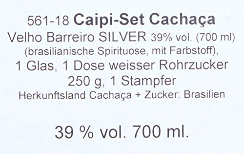 Velho Barreiro Caipi-Set II-Caiprinha Bundel, Cachaca, Rohrzucker, Stampfer, Glas in Geschenkverpackung (1 x 0.7 l) – Bild 6
