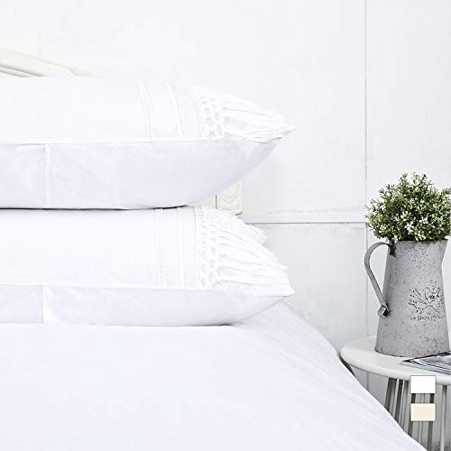 YINFUNG Tassel Pillow Shams Boho King Macrame White Pillowcase Fringe Set of 2 Cute Elegant Crochet Tufted Pretty 100% Cotton Romantic 20x36 Large Pillow Cover - Thumbnail 2