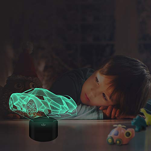 Kids 3D Night Light Car Illusion Lamp, Baby Nursery Vehicle Nightlight for Child Room Home Décor Xmas Holiday Birthday Gifts with Remote Control & 7 Color Changing - Thumbnail 3