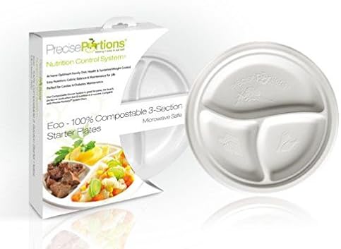 Precise Portions PP9-3SCP-25 Divided Disposable Plates, Dietitian Developed for Portion Control, All Natural Weight Loss, Blood Pressure Compostable, 9" - Pack of 25.