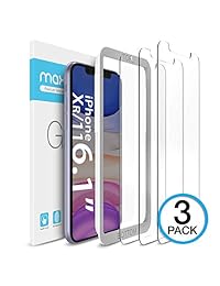 Maxboost Protector de pantalla para Apple iPhone XR (transparente, 3 paquetes) 0.010 in iPhone XR Protector de pantalla de vidrio templado avanzado HD Claridad trabajo la mayoría de la funda 99% Touch Preciate
