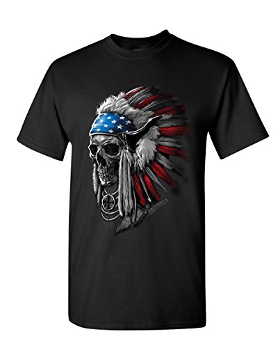 Tee HuntChief Skull Headress T-Shirt Native American Stars and Stripes Mens Tee Shirt