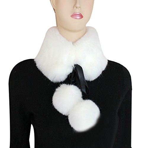 Felice Womens Faux Fur Ball Collar Scarf Warp Winter Neck Warmer (white)