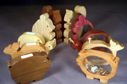 A Woodworking Scroll Saw Patterns and Instructions Plan to Build Your Own 5 Wooden Coin Banks